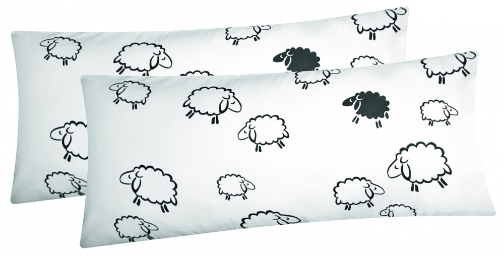 Baumwoll Renforcé Kissenbezug - 2er Set in 40x80cm - Schafe Lämmer Weiß - Kopfkissen-Bezug, Kissenhülle, Dekokissenbezug aus 100% Baumwolle (99/2)