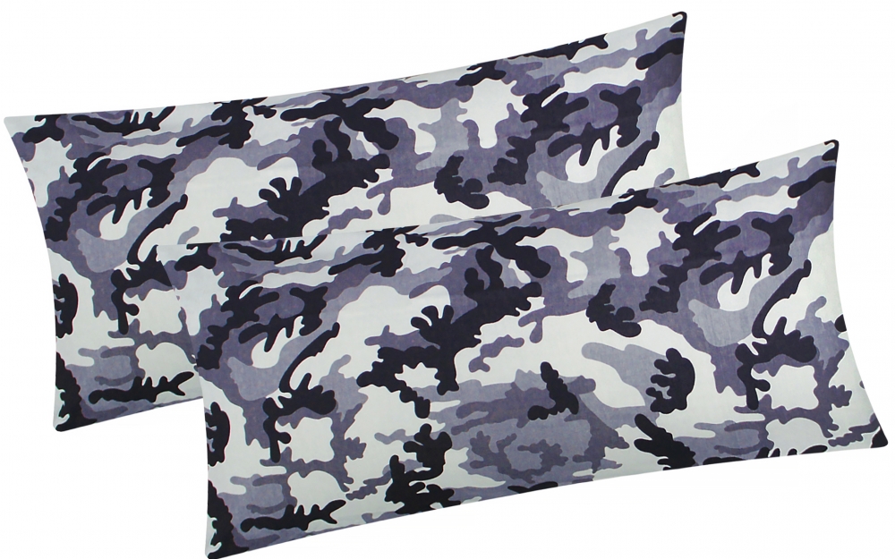 Baumwoll Renforcé Kissenbezug - 2er Set in 40x80cm - Camouflage - Kopfkissen-Bezug, Kissenhülle, Dekokissenbezug aus 100% Baumwolle (KY-200-3-40x80)
