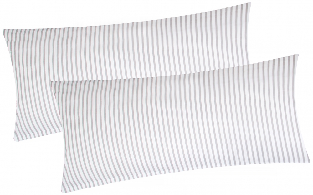 Baumwoll Renforcé Kissenbezug - 2er Set in 40x80cm - Grau und Weiß gestrieft - Kopfkissen-Bezug, Kissenhülle, Dekokissenbezug aus 100% Baumwolle (KY-Streifen-001-40x80)