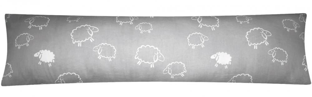 Baumwoll Renforcé Seitenschläferkissen Bezug 40x145cm - Schafe Lämmer in Grau und Weiß - Öko-Tex 100% Baumwolle Stillkissenbezug (99-7-B)