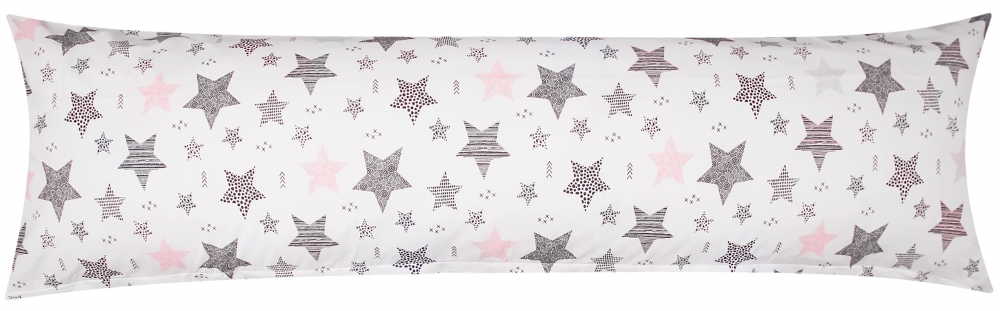 Baumwoll Renforcé Seitenschläferkissen Bezug 40x145cm - Sterne mit kreisen und Punkten - Weiß, Rosa, Schwarz - 100% Baumwolle Stillkissenbezug (KY-610-1)