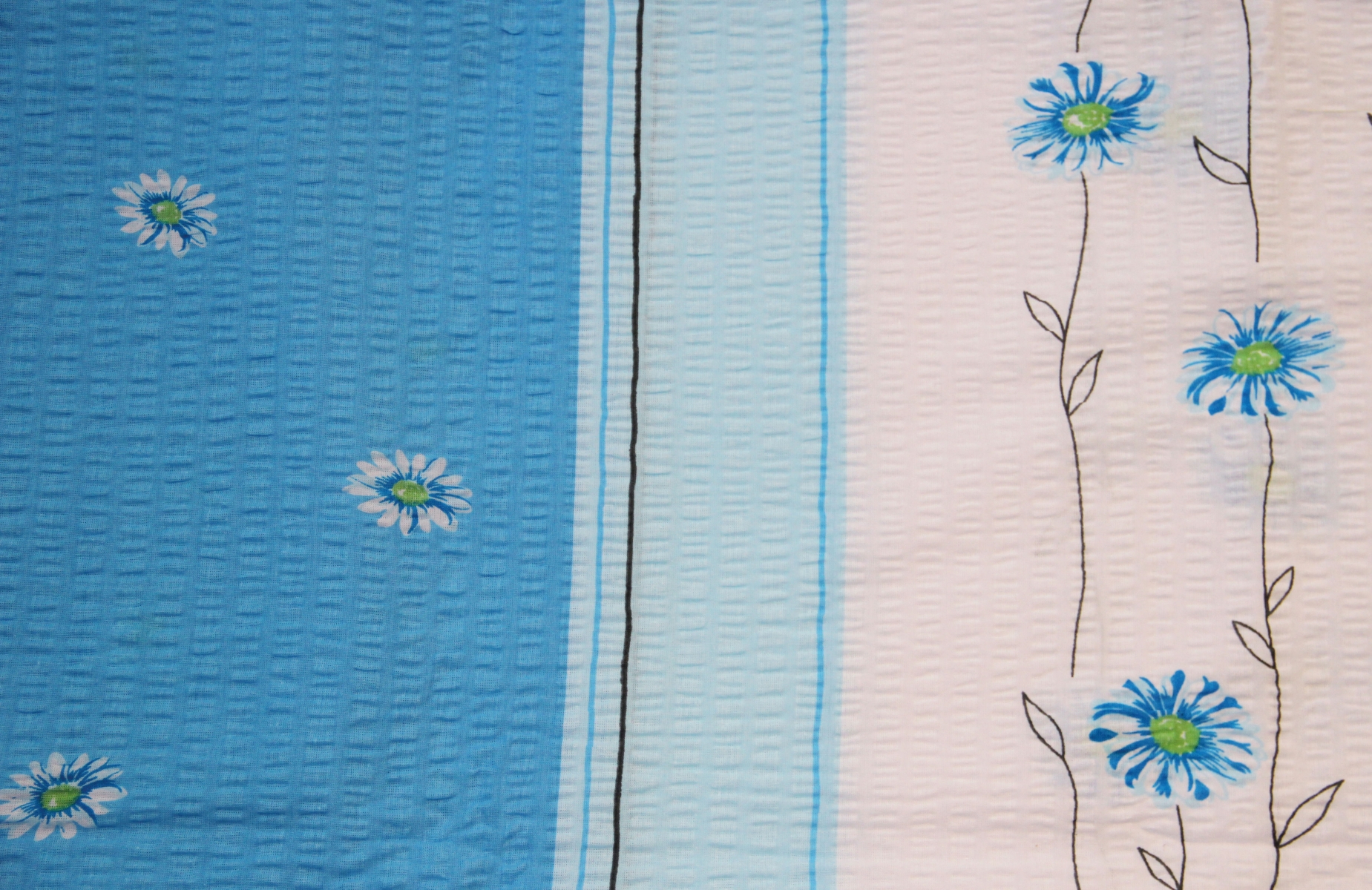 2-teilige Seersucker Bettwäsche 135x200cm und 80x80cm - Blumen in Blau und Gelb - Bettgarnitur aus 100% Baumwolle, bügelfrei (S-125/4)