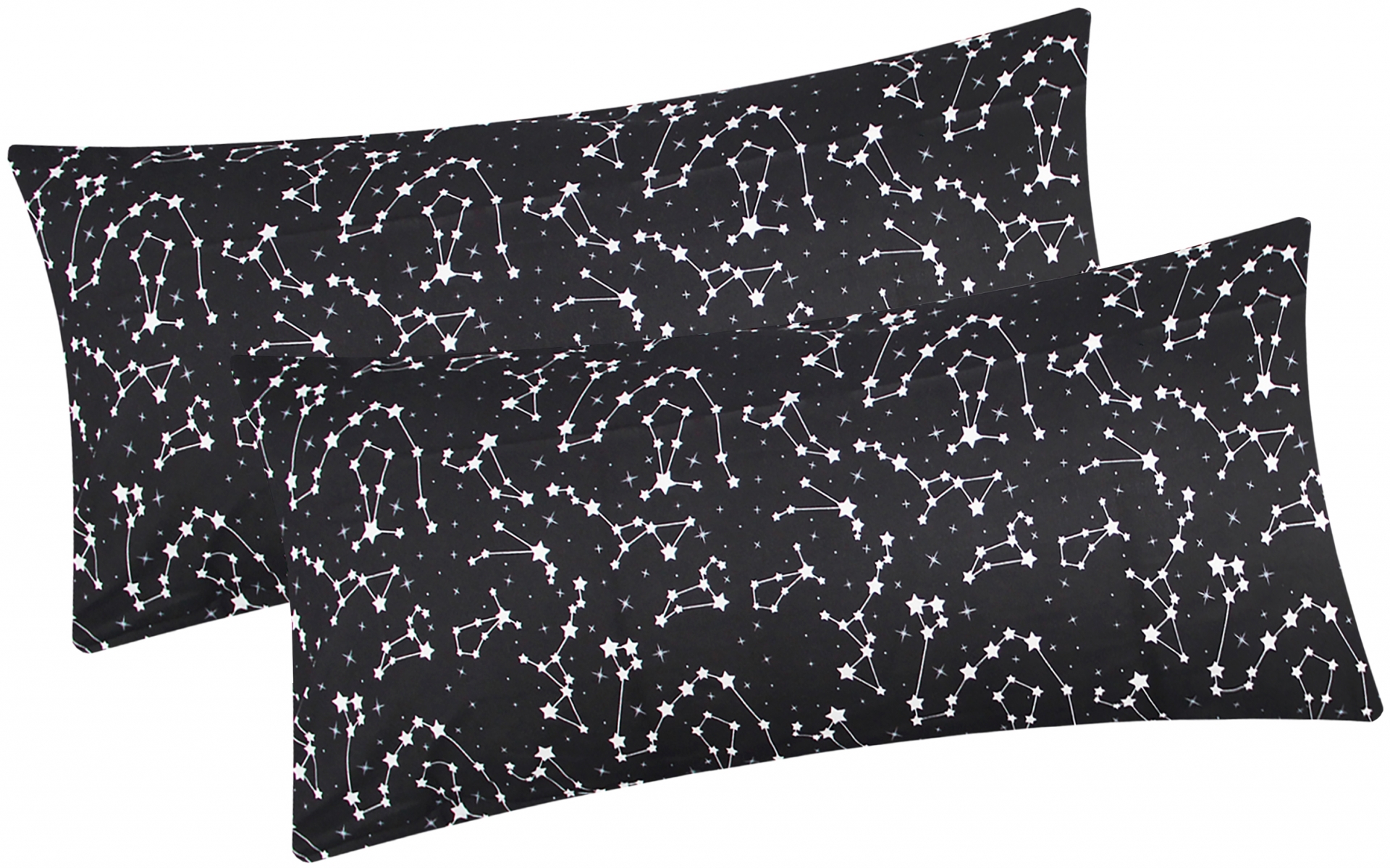 Renforcé Kissenbezug - 2er Set in 40x80cm - Sternenhimmel Sternzeichen in Schwarz und Weiß - Kopfkissen-Bezug, Kissenhülle, Dekokissenbezug aus 100% Baumwolle (KY-540/1-40x80)