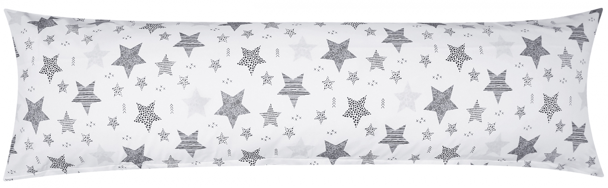 Baumwoll Renforcé Seitenschläferkissen Bezug 40x145cm - Sterne mit kreisen und Punkten in Schwarz und Grau - 100% Baumwolle Stillkissenbezug (KY-590-1)